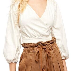 Free People Cream Wrap Blouse